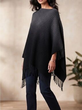 Chic Black Women's Poncho by La Madona